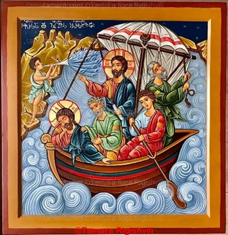 Jesus Calming the Storm, original icon painting by artist Tamara Rigishvili