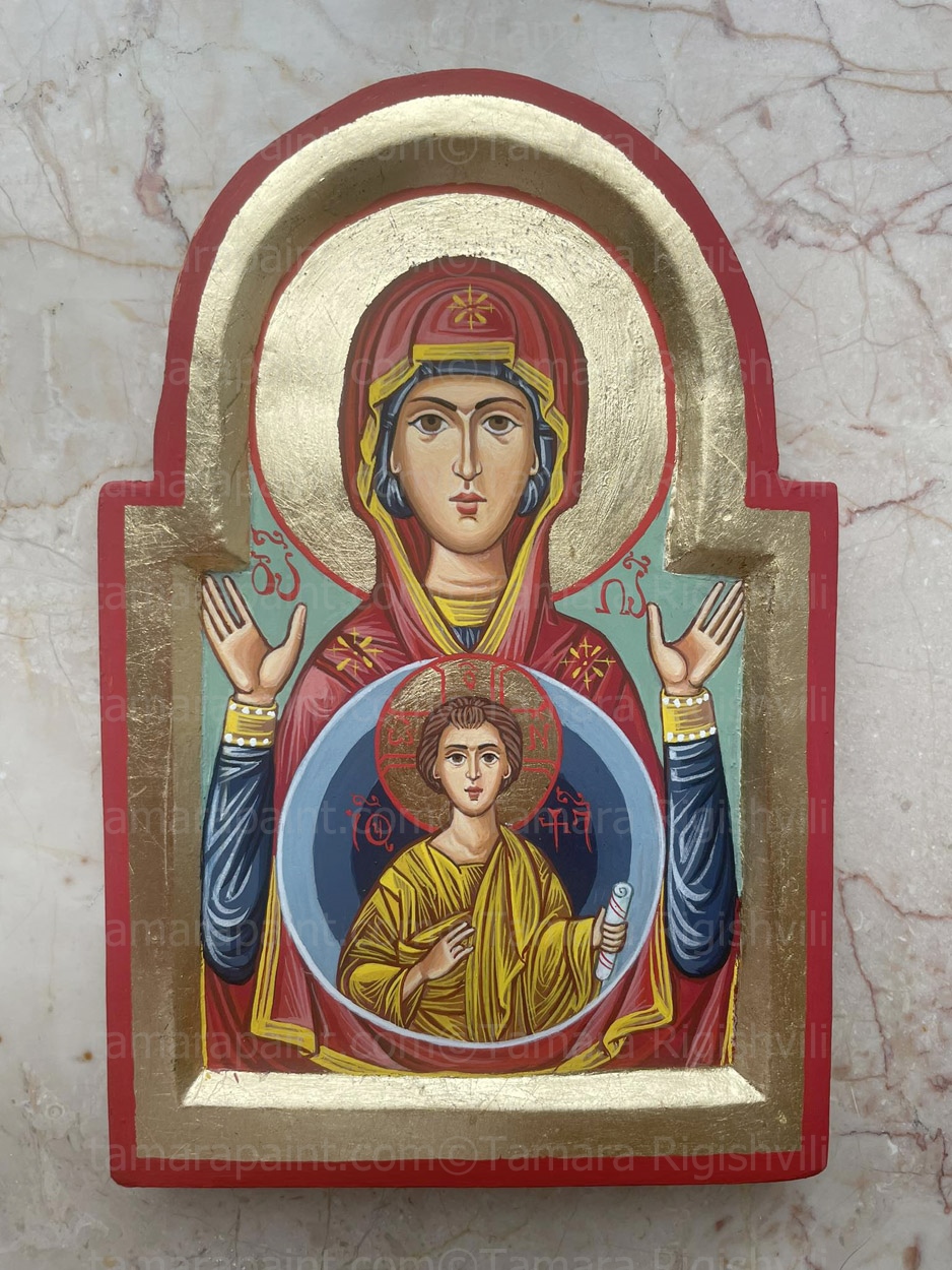 Оранта Молящаяся, The Virgin of Orans, Oranta icon, with image of Christ Emmanuel, original icon painted by artist Tamara Rigishvili 