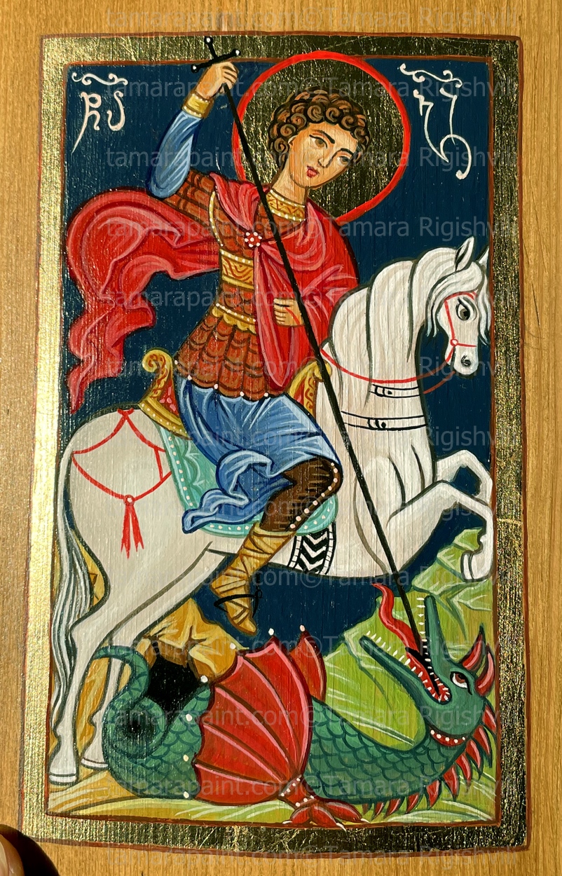 St George, sviatoi giorgi, wminda giorgi, original icon painting by artist Tamara Rigishvili