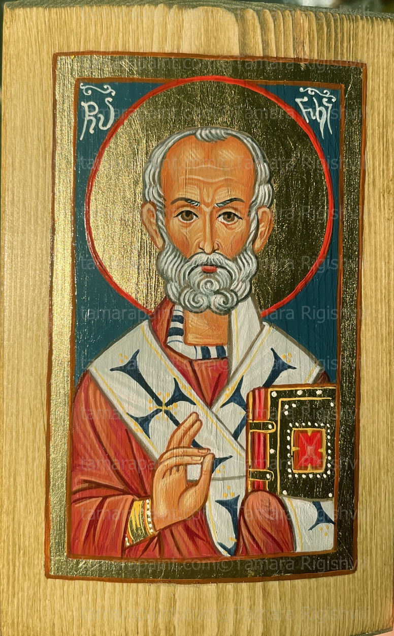 Saint Nicholas of Mirra-Lukia, original icon painting by artist Tamara (  abstract, modern, contemporary fine art)
