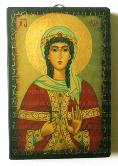 St Barbara printed on the wood, varnished, original icon painting by artist Tamara Rigishvili