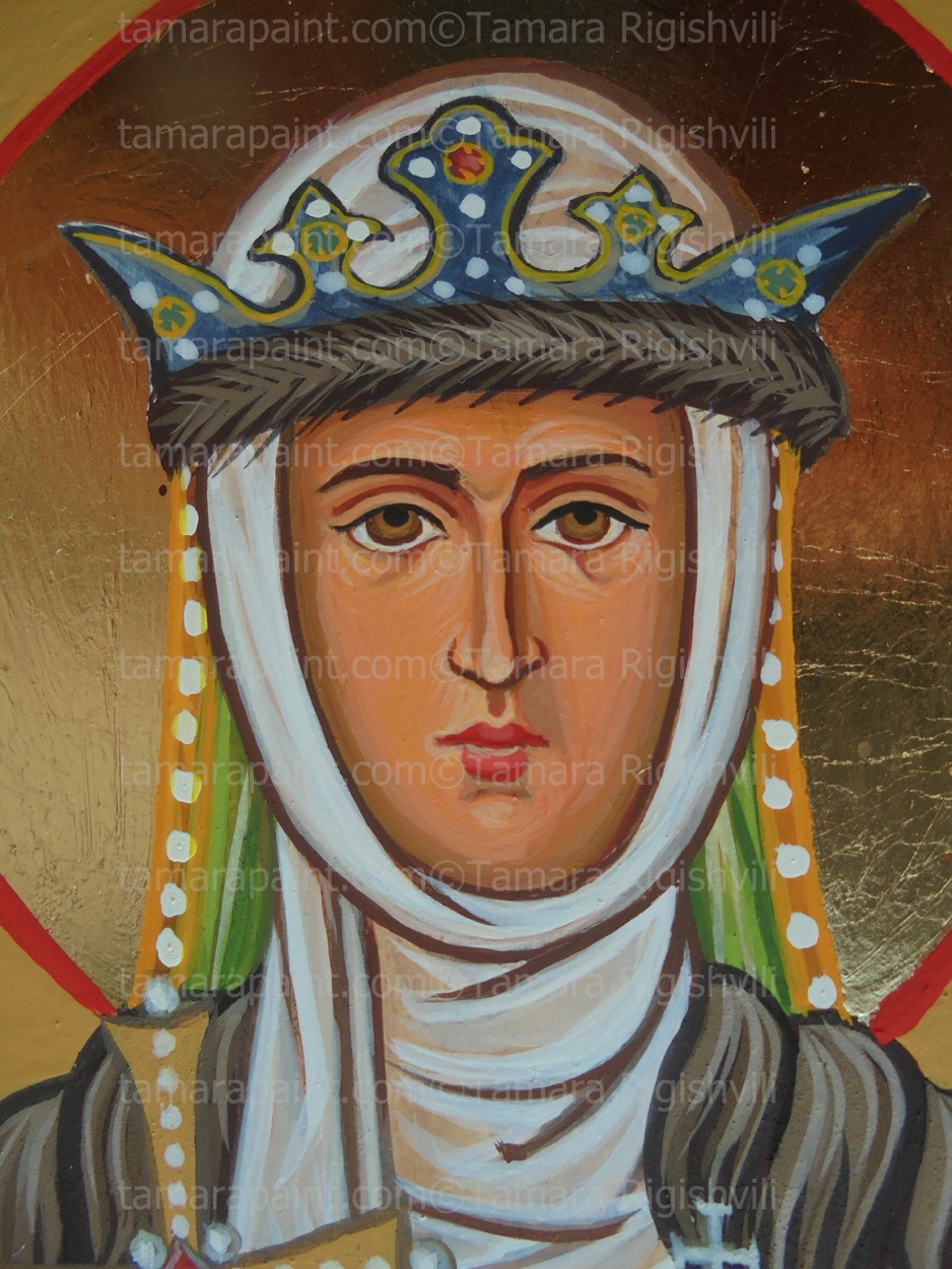 face of saint Ina, Detail, original icon painting by artist Tamara Rigishvili