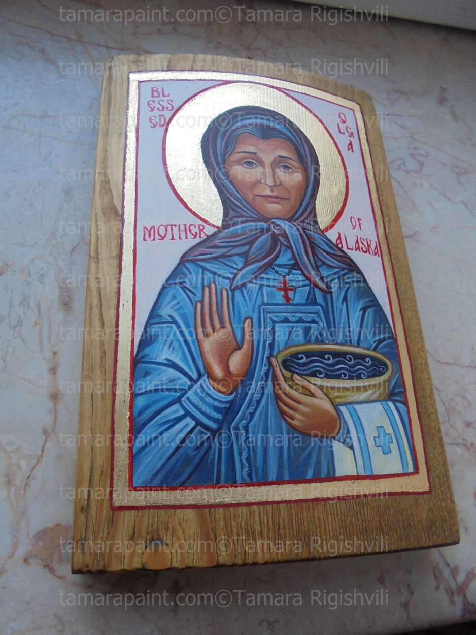 Blessed Olga of Alaska Hand-Painted Icon on Wood, original icon painting by artist Tamara Rigishvili