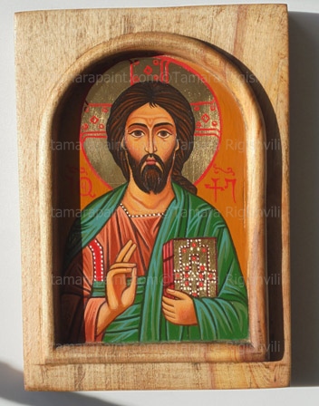 CHRIST PANTOCRATOR, original icon painting by artist Tamara RIGISHVILI