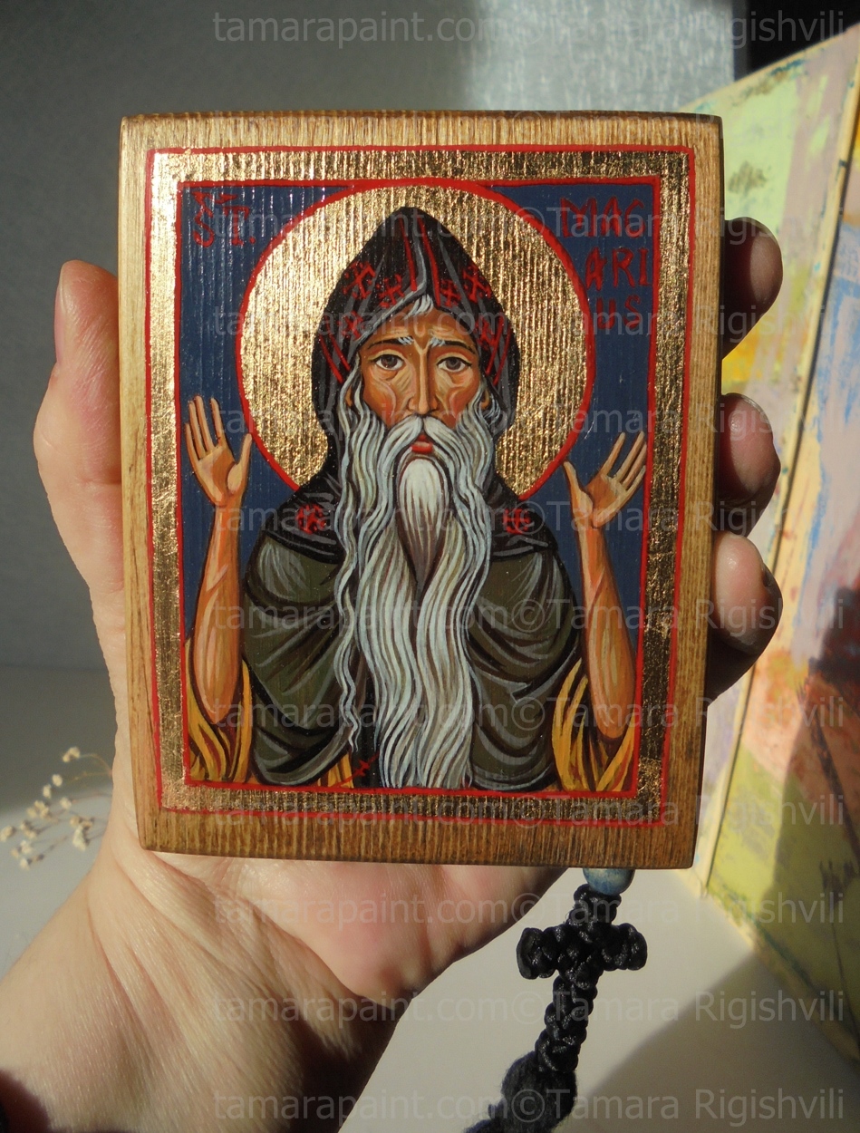 Macarius, great father and teacher of mystical Christianity, original icon painting by artist Tamara Rigishvili