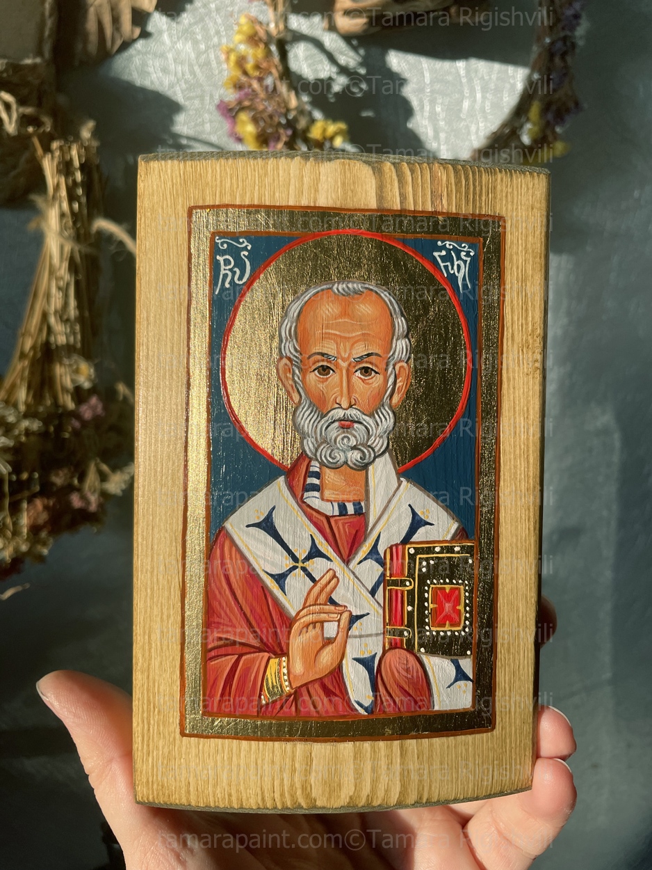 St Nikolai, for sale, original icon painting by artist Tamara Rigishvili