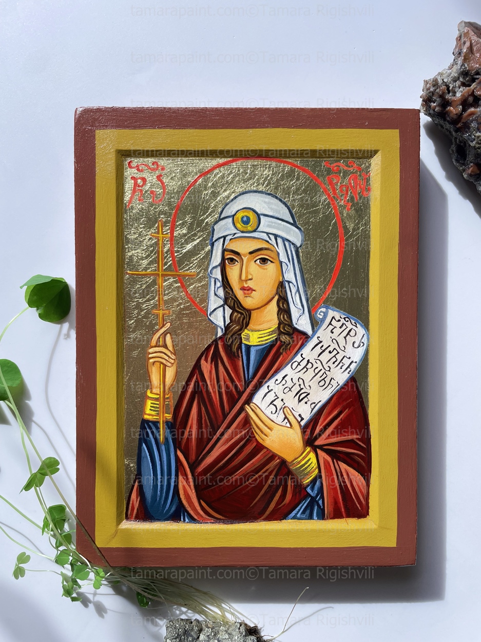 Saint Tabitha, the patron saint of tailors and seamstresses, Tabitha the Widow, raised from the dead by the Apostle Peter, Acts 9:39, Icon by Tamara Rigishvili