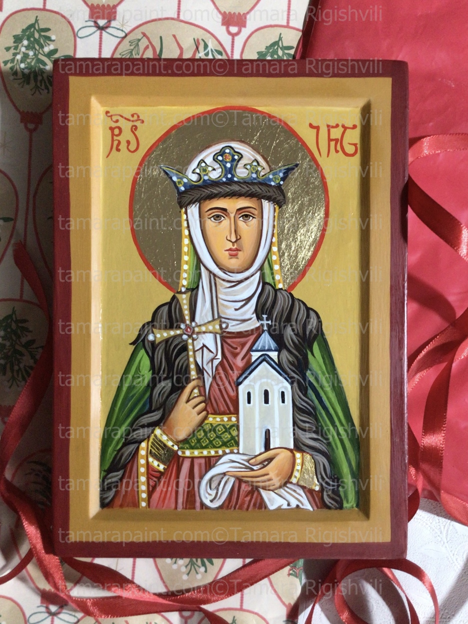 Saint Ina Icon handpainted,Tempera, Gold Gilding, original icon painting by artist Tamara 