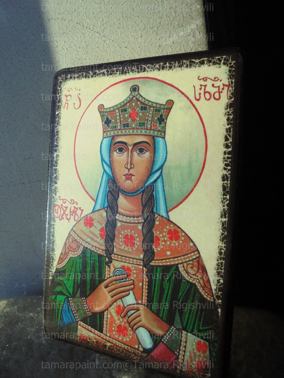 Saint Salome Printed, wood, სალომე უჯარრმელი, ხატი, Tamara Rigishvili,Tamarasicons