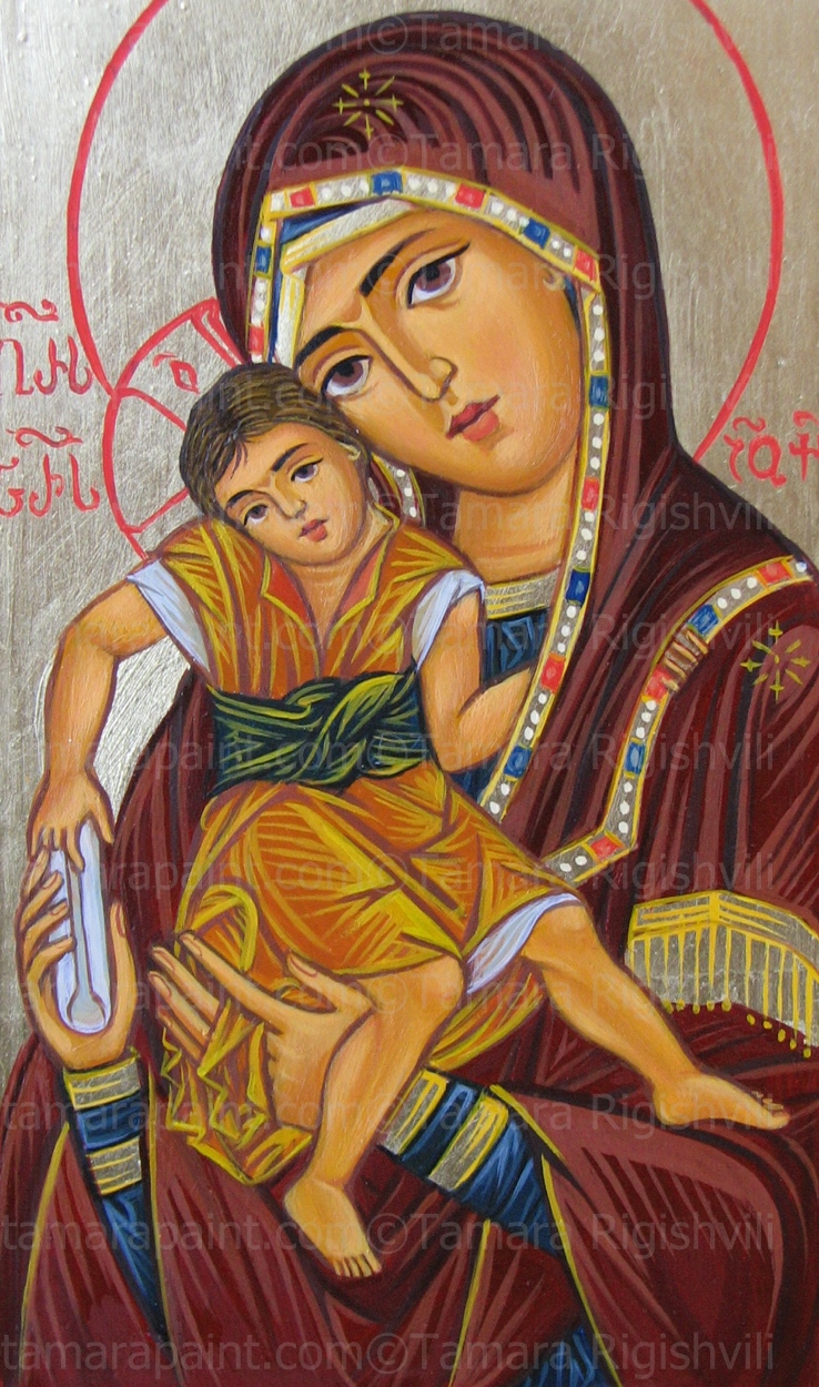 The worship of the Mary Mother was very popular under the Roman Empire. Inscriptions prove that the Mother and the Child received divine honors  not only in Italy and especially at Rome, but also in the provinces, particularly in Africa, Spain, Portugal, France, Germany, Bulgaria, Georgia, original icon painting by artist Tamara Rigishvili