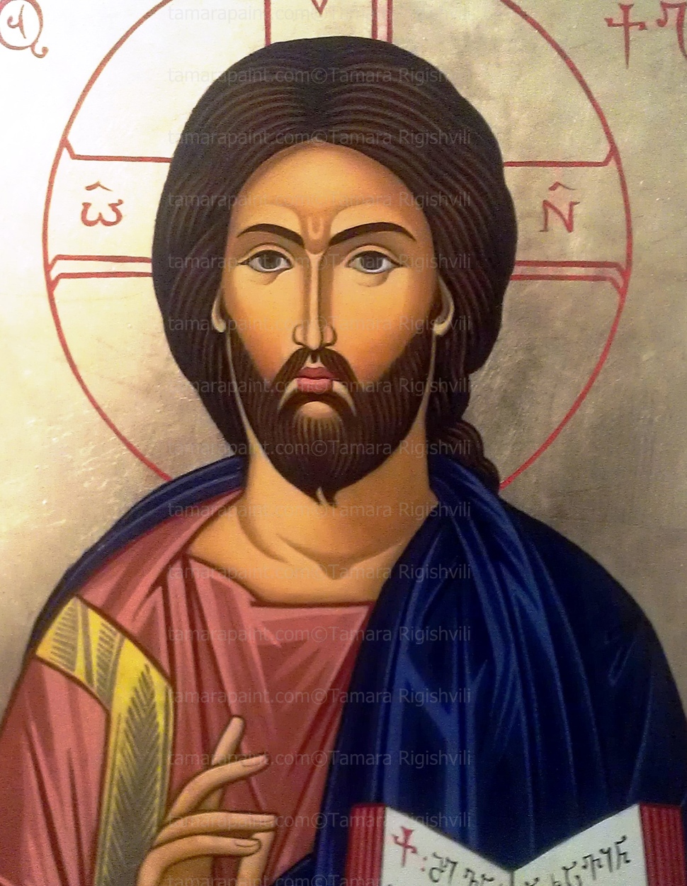 Christ the saviour, original icon painting by artist Tamara Rigishvili